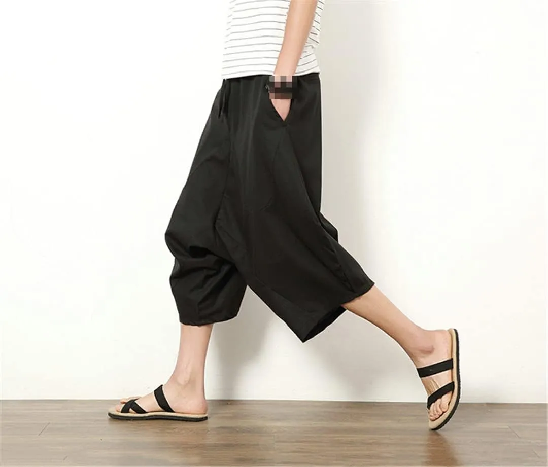 Men's Baggy Pants Crotch Hip Hop Bloomers Pants Men's Calf-Length Harem Pants Streetwear