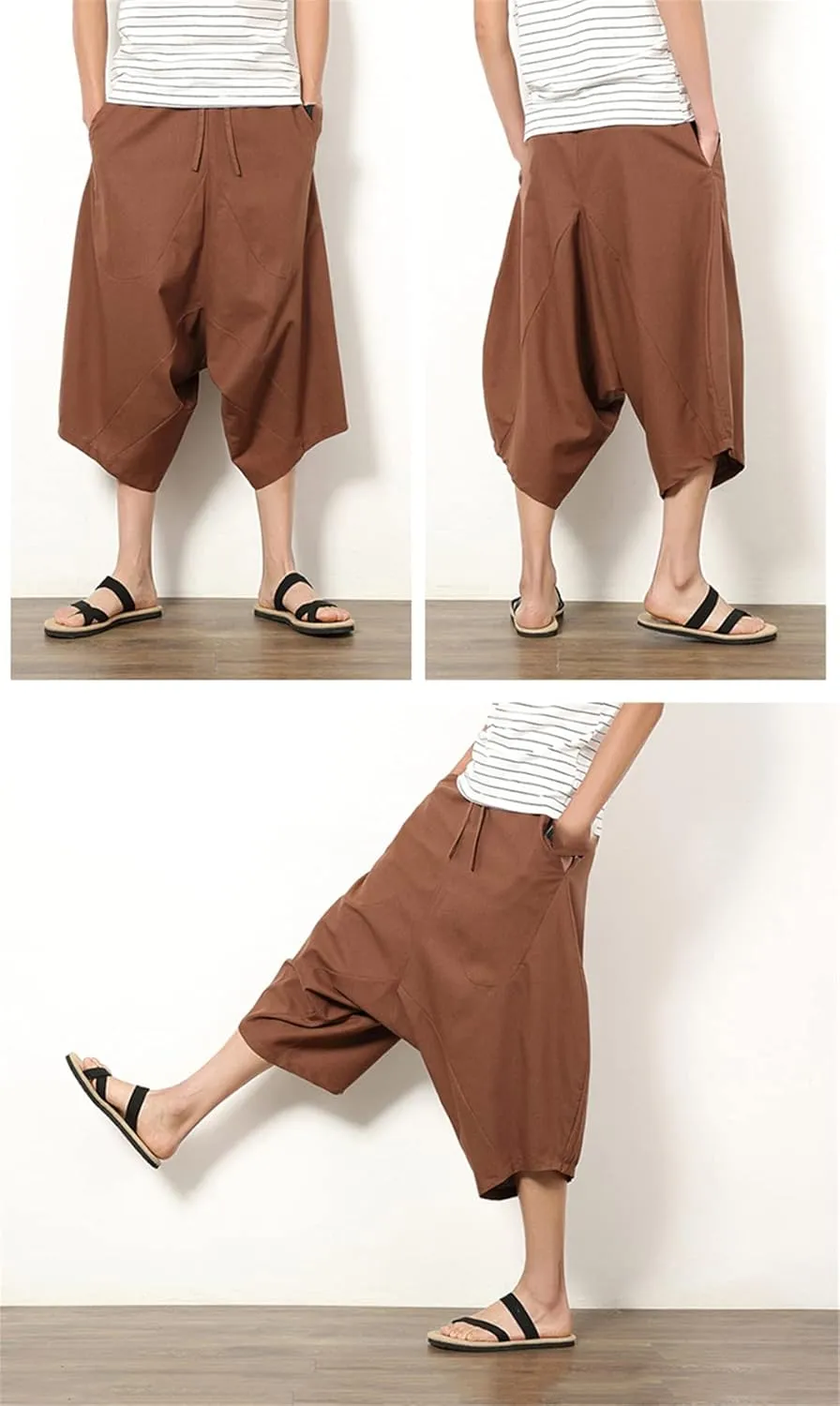 Men's Baggy Pants Crotch Hip Hop Bloomers Pants Men's Calf-Length Harem Pants Streetwear