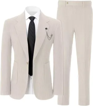 Mens Corduroy Suit Slim Fit 2 Pieces Blazer Pants Suits for Men Vintage Wedding Business Corduroy Suit Jacket Men