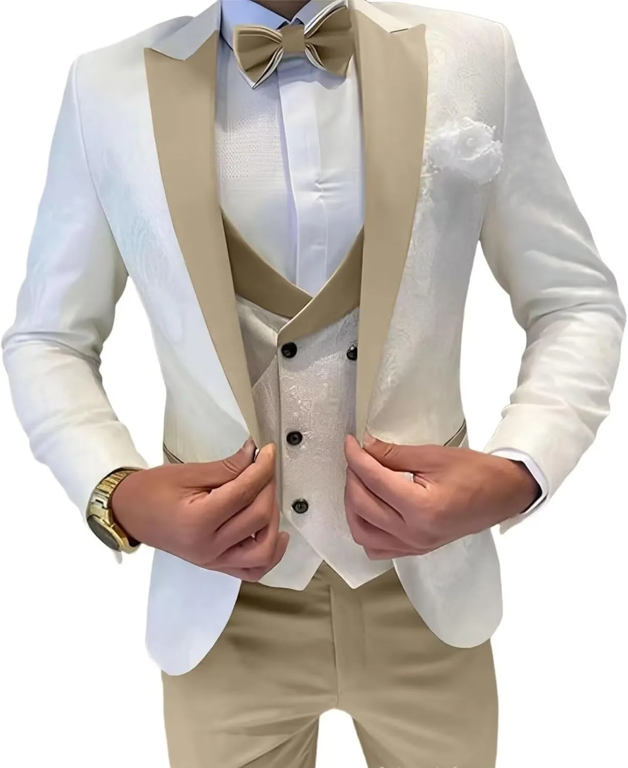 Mens Jacquard Suit 3 Piece Slim Fit Suit Mens Double Breasted Suit Formal Prom Tuxedo Suit Set for Wedding Dinner