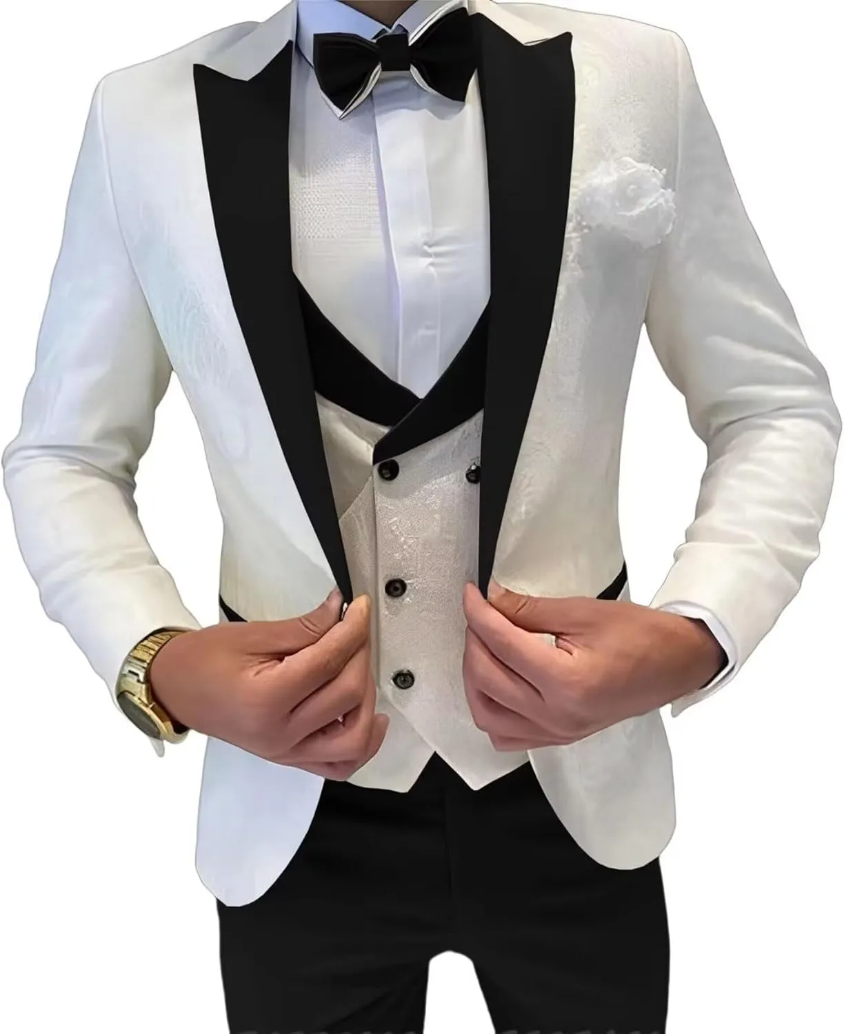 Mens Jacquard Suit 3 Piece Slim Fit Suit Mens Double Breasted Suit Formal Prom Tuxedo Suit Set for Wedding Dinner