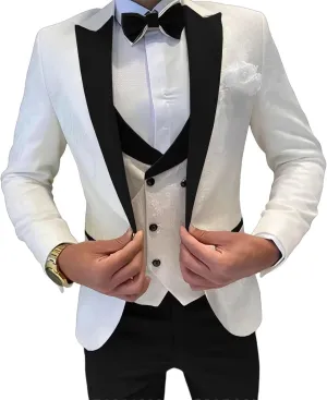 Mens Jacquard Suit 3 Piece Slim Fit Suit Mens Double Breasted Suit Formal Prom Tuxedo Suit Set for Wedding Dinner