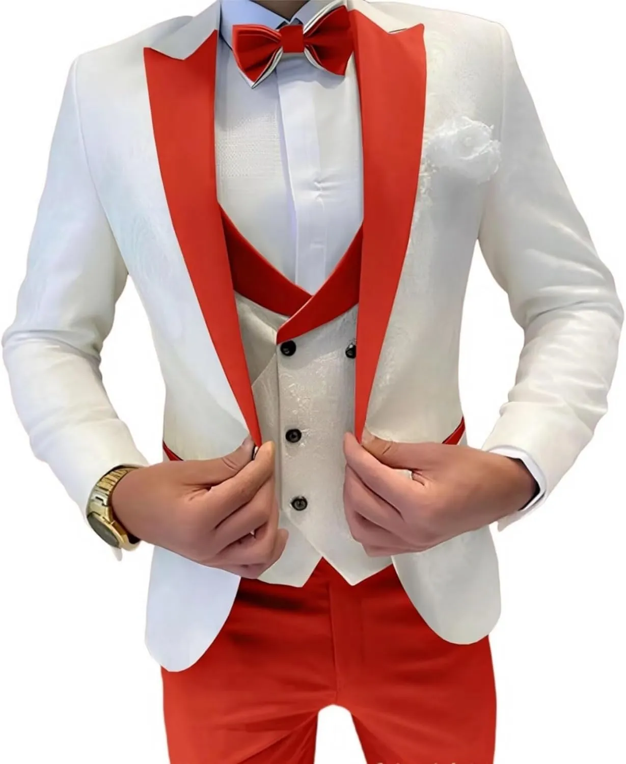 Mens Jacquard Suit 3 Piece Slim Fit Suit Mens Double Breasted Suit Formal Prom Tuxedo Suit Set for Wedding Dinner