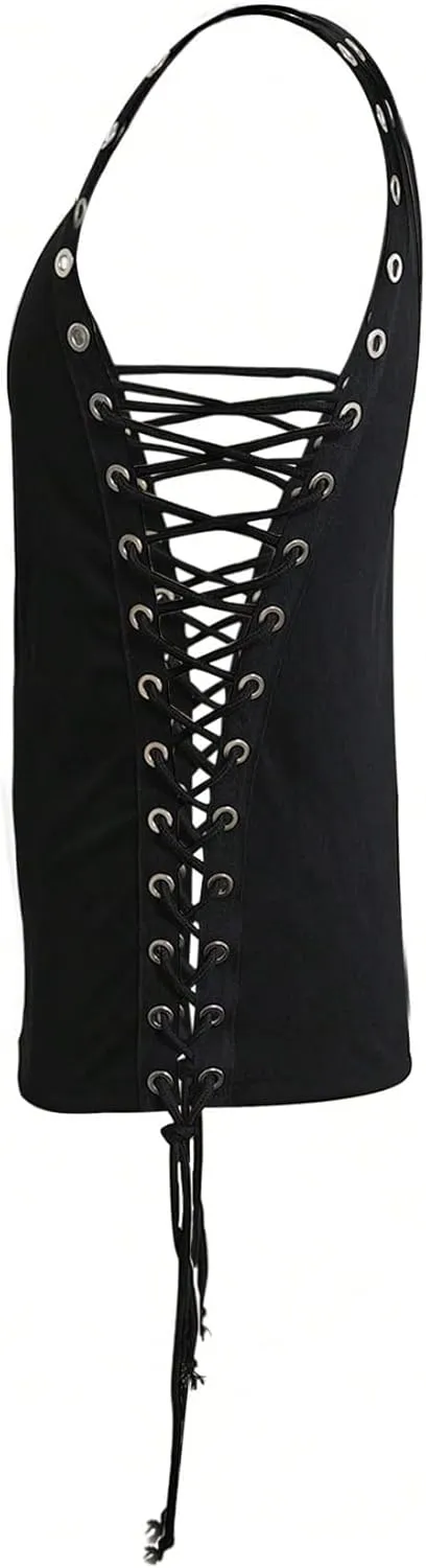 Men's Lace Up Tie Side Party Club Tank Top Sleeveless Fitted Summer Crop Tops Going Out Undershirts