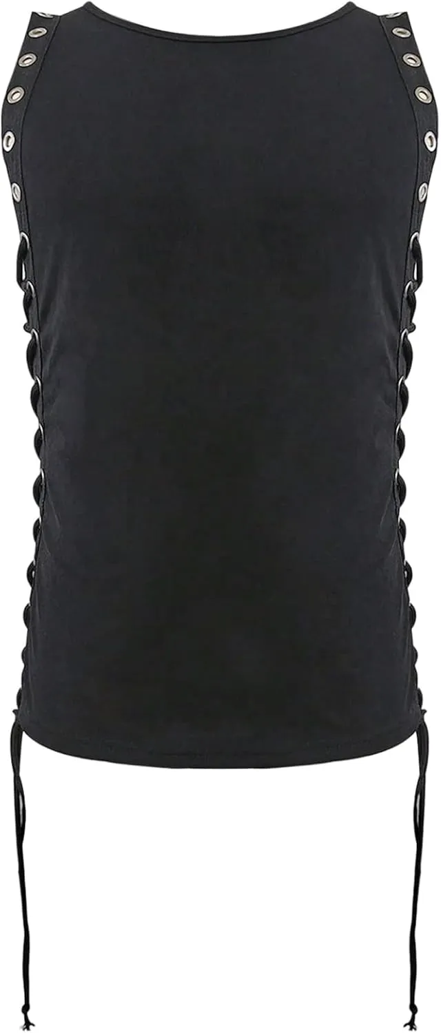 Men's Lace Up Tie Side Party Club Tank Top Sleeveless Fitted Summer Crop Tops Going Out Undershirts