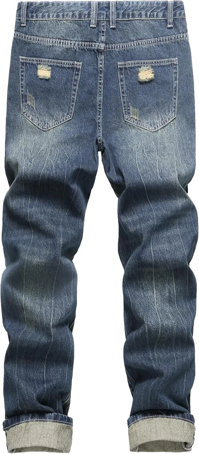 Men's Non-Stretch Regular Fit Straight-Leg Denim Pants Jeans