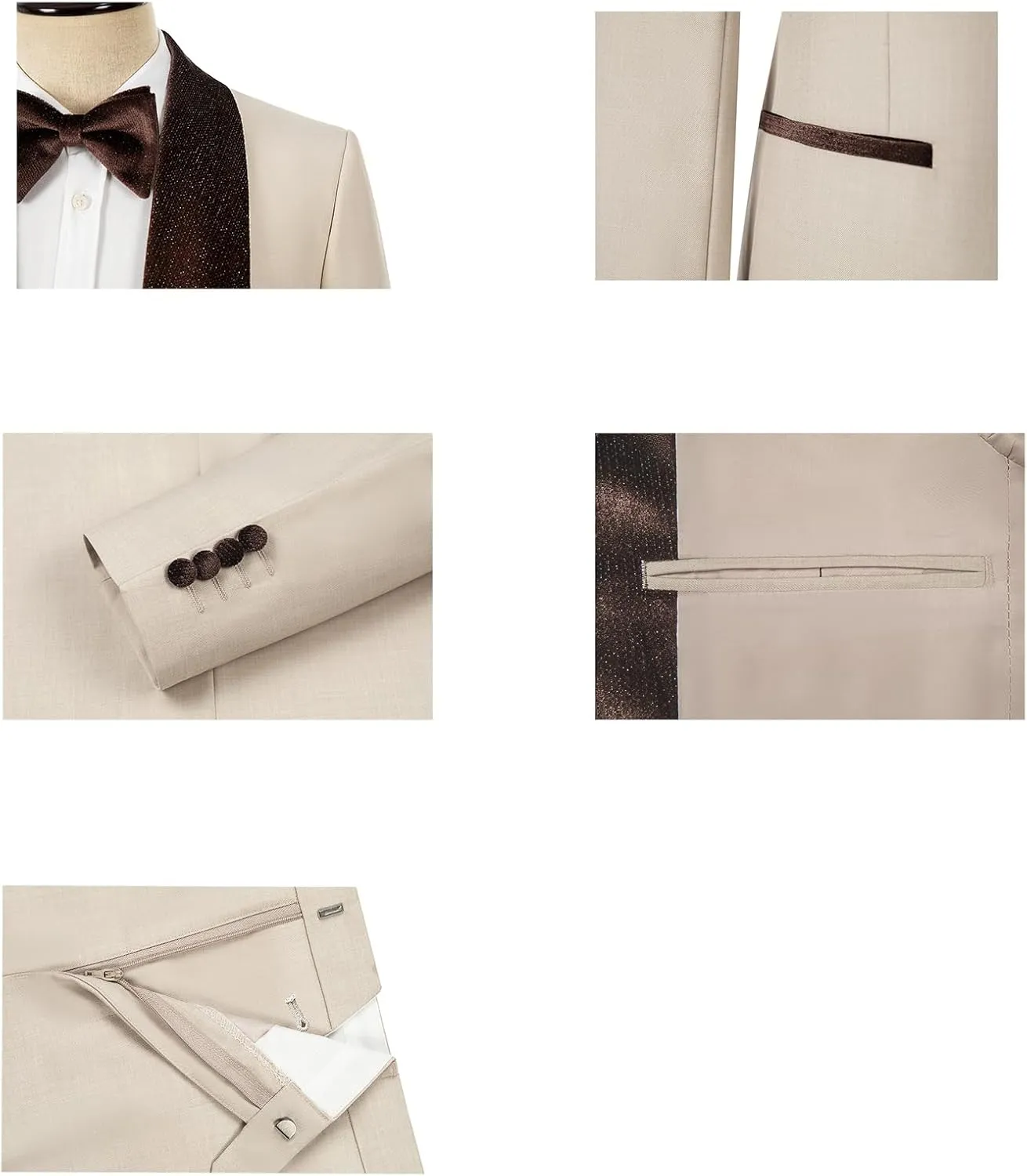 Men's Slim Fit Tuxedo, Shiny Velvet Shawl Collar 3 Piece Suit, Party Jacket Vest Pants & Bow Tie Set