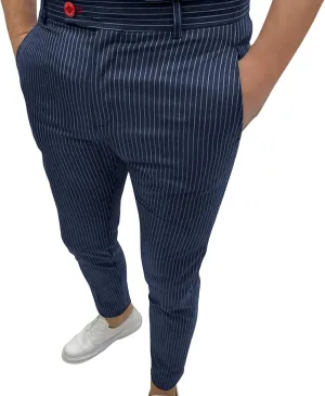 Men's Stretch Stripe Dress Pants Business Flat Front Golf Long Pant Classic Slim Fit Tapered Chino Trousers