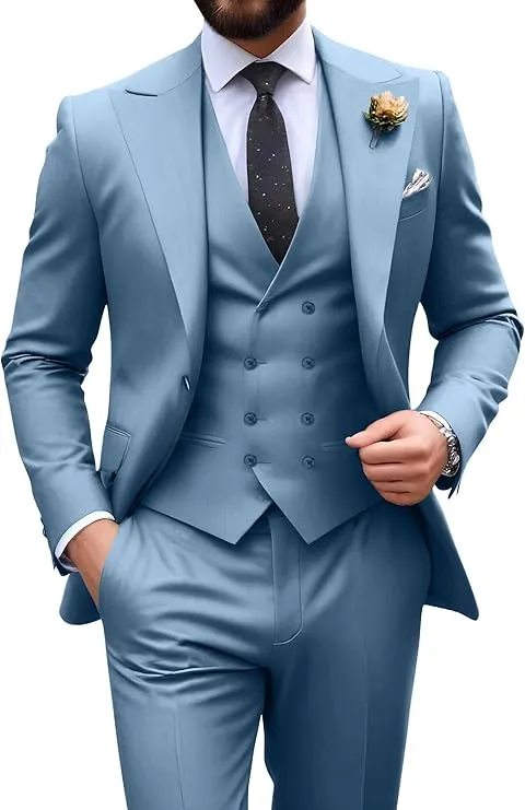 Mens Suit Slim Fit 3 Piece Suit Men Formal Tuxedo Set Casual Wedding Prom Groom Suits