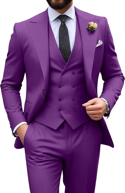 Mens Suit Slim Fit 3 Piece Suit Men Formal Tuxedo Set Casual Wedding Prom Groom Suits