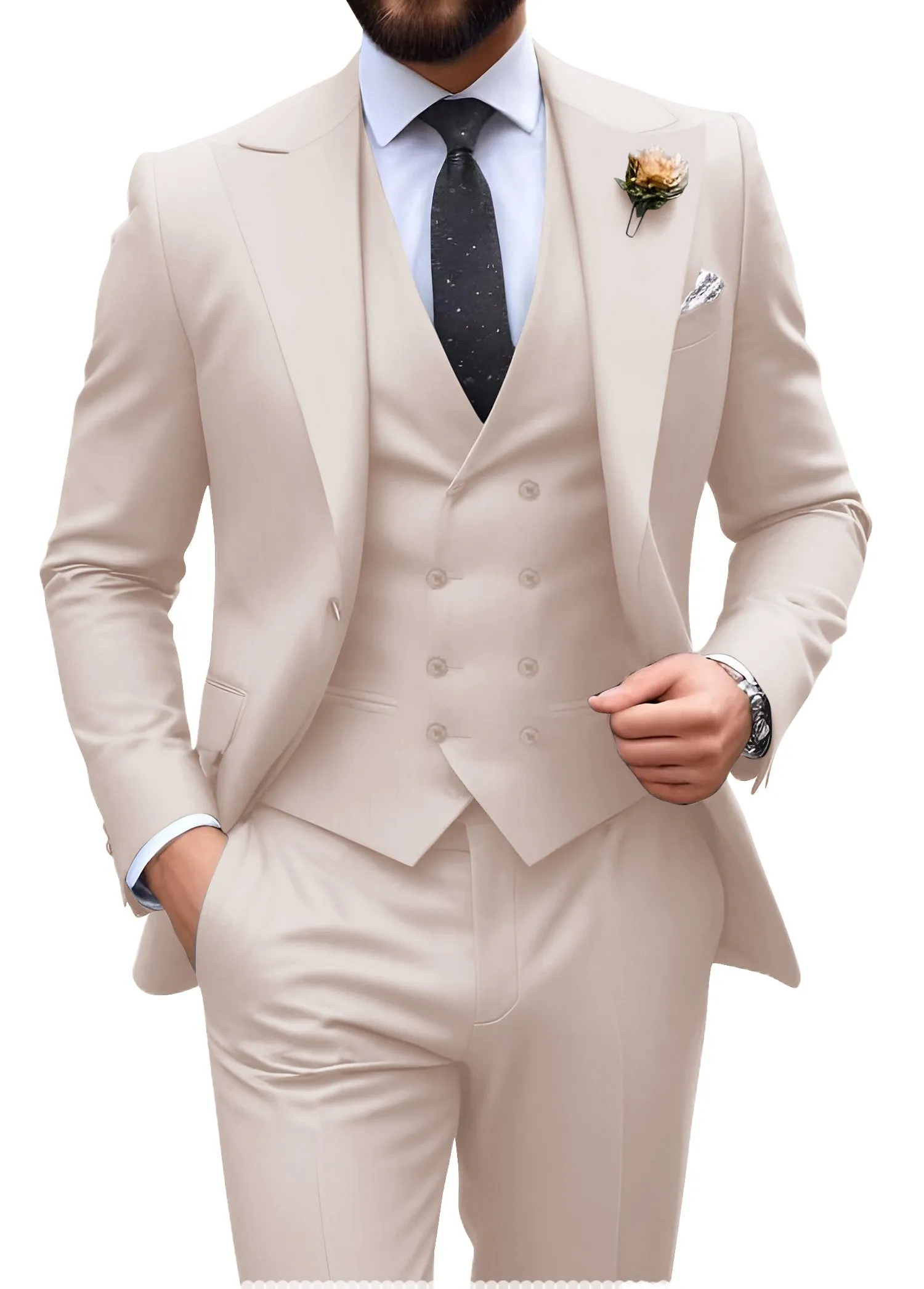 Mens Suit Slim Fit 3 Piece Suit Men Formal Tuxedo Set Casual Wedding Prom Groom Suits