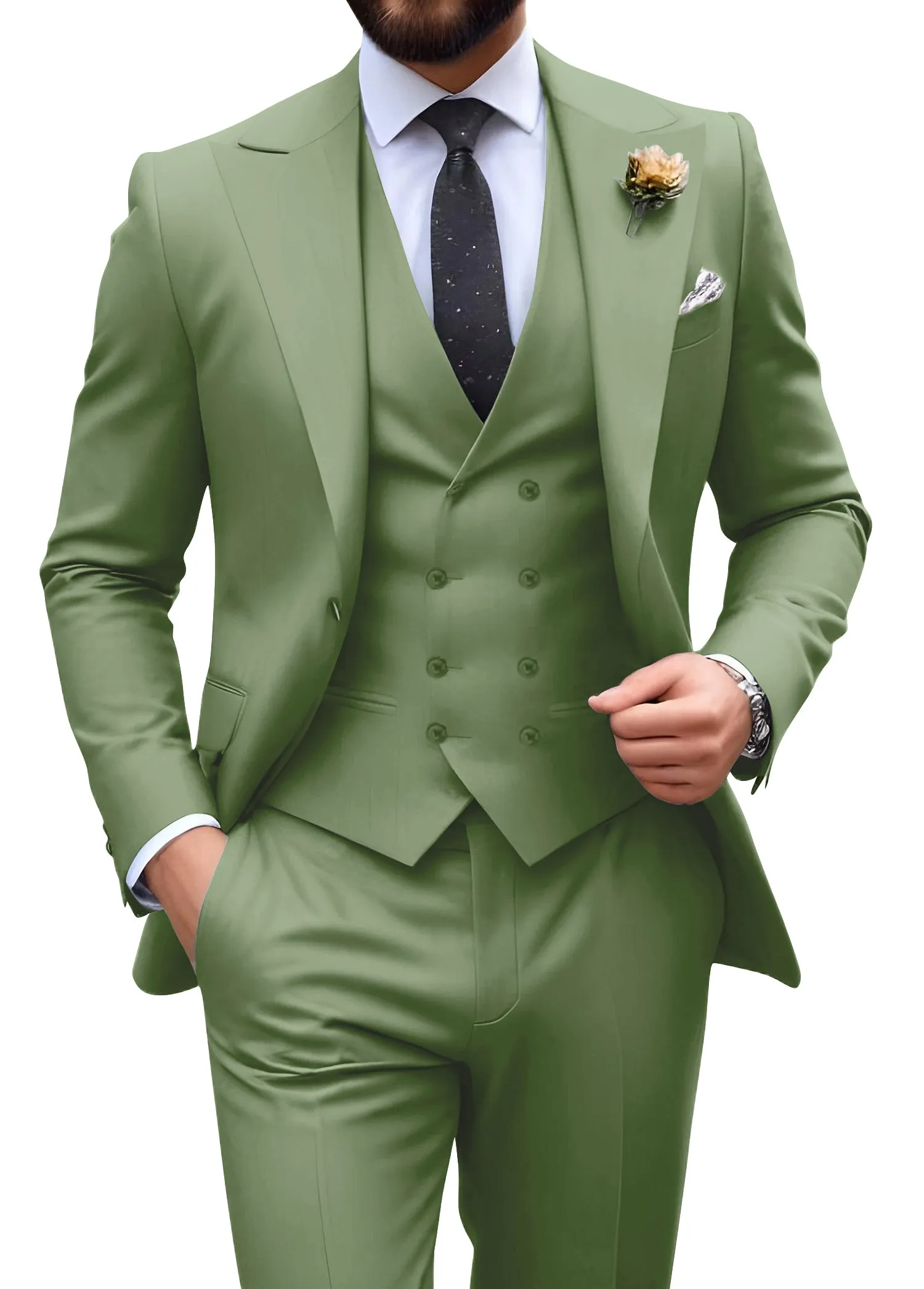 Mens Suit Slim Fit 3 Piece Suit Men Formal Tuxedo Set Casual Wedding Prom Groom Suits