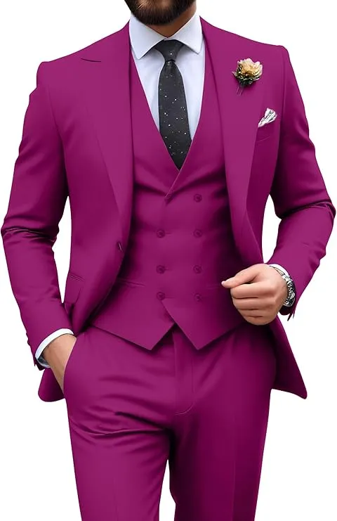 Mens Suit Slim Fit 3 Piece Suit Men Formal Tuxedo Set Casual Wedding Prom Groom Suits