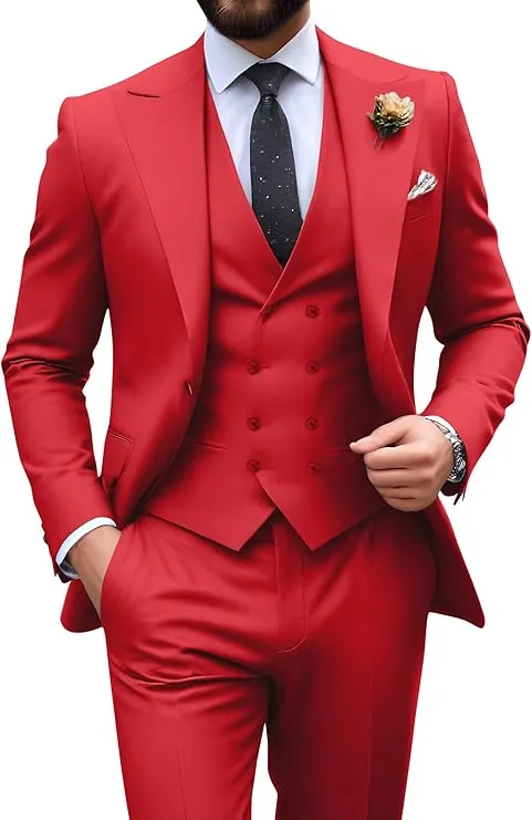 Mens Suit Slim Fit 3 Piece Suit Men Formal Tuxedo Set Casual Wedding Prom Groom Suits