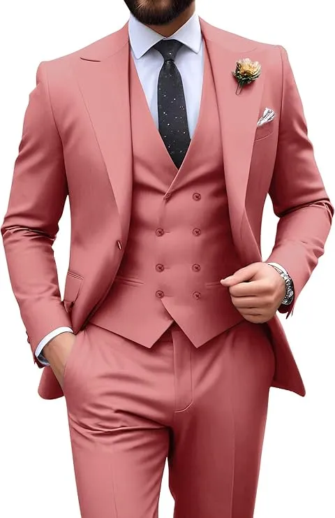 Mens Suit Slim Fit 3 Piece Suit Men Formal Tuxedo Set Casual Wedding Prom Groom Suits