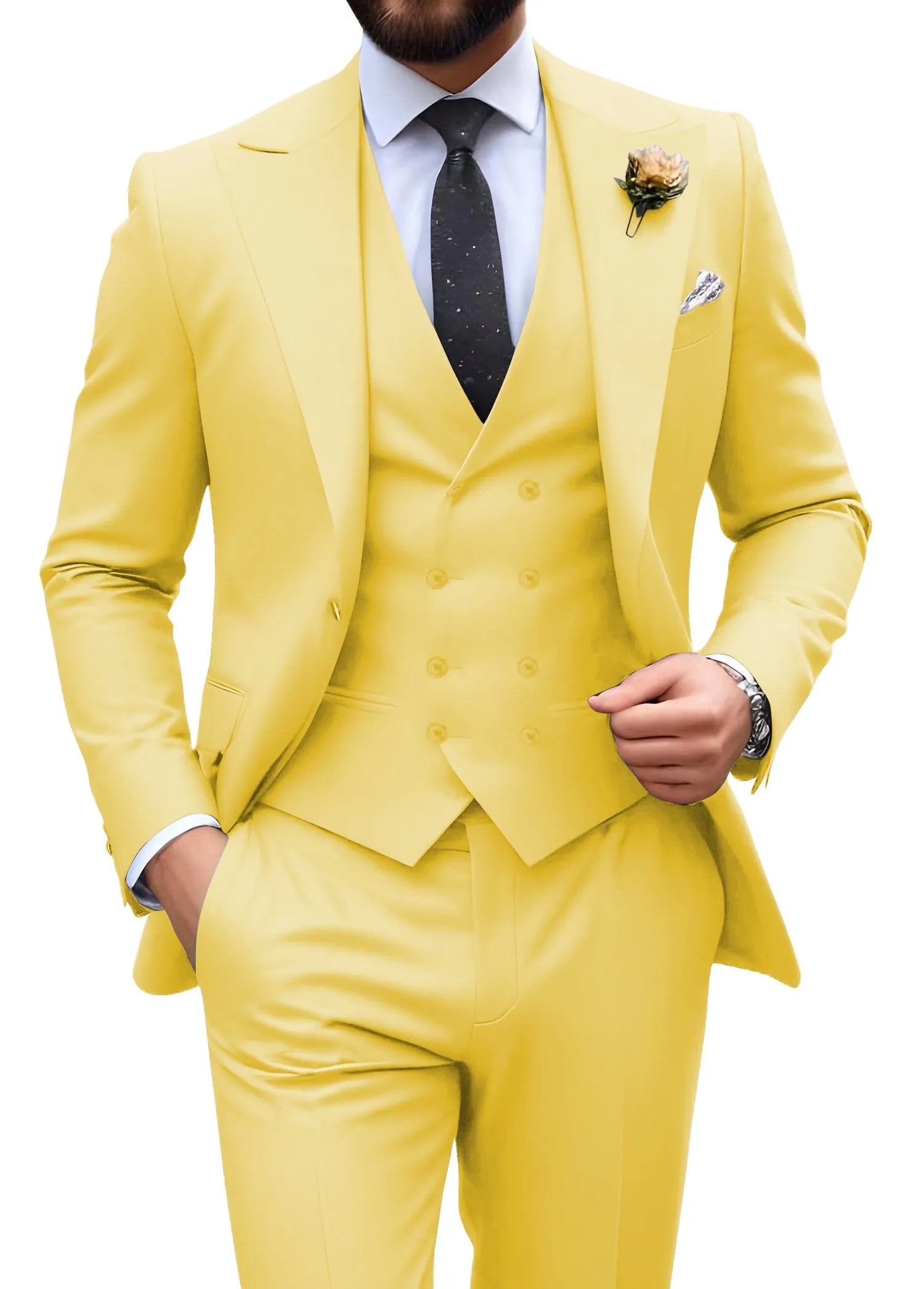 Mens Suit Slim Fit 3 Piece Suit Men Formal Tuxedo Set Casual Wedding Prom Groom Suits