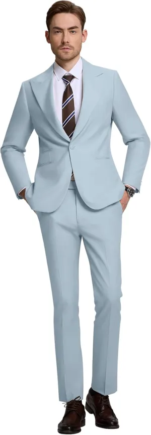 Men's Suits Slim Fit 2 Piece Suit One Button Peak Lapel Solid Suit Jacket Pant Set Tuxedo for Wedding Business Party