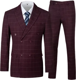 Mens Suits Slim Fit 3 Piece Double Breasted Tuxedo Suit Jacket Vest Pants Set for Wedding Prom
