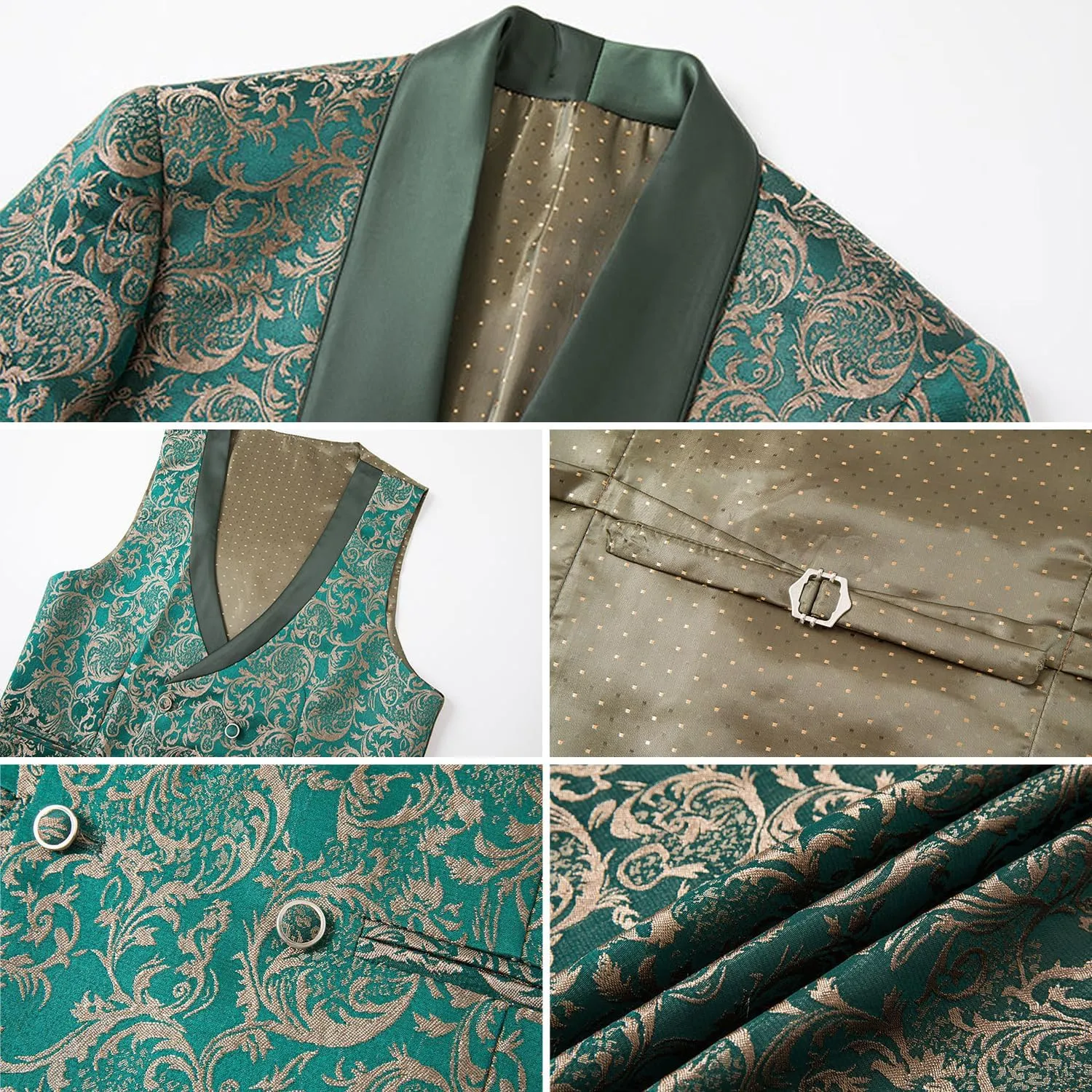 Men's Tuxedo Suits 3 Piece Wedding Prom Suits Embroidered Paisley Blazer Jacket Vest Pants Set for Party,Dinner