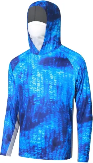 Men's UPF50  Sun Protection Hoodie Shirt Fashion Loose Long Sleeve Rash Guard Casual Fishing Shirt with Mask Quick Dry