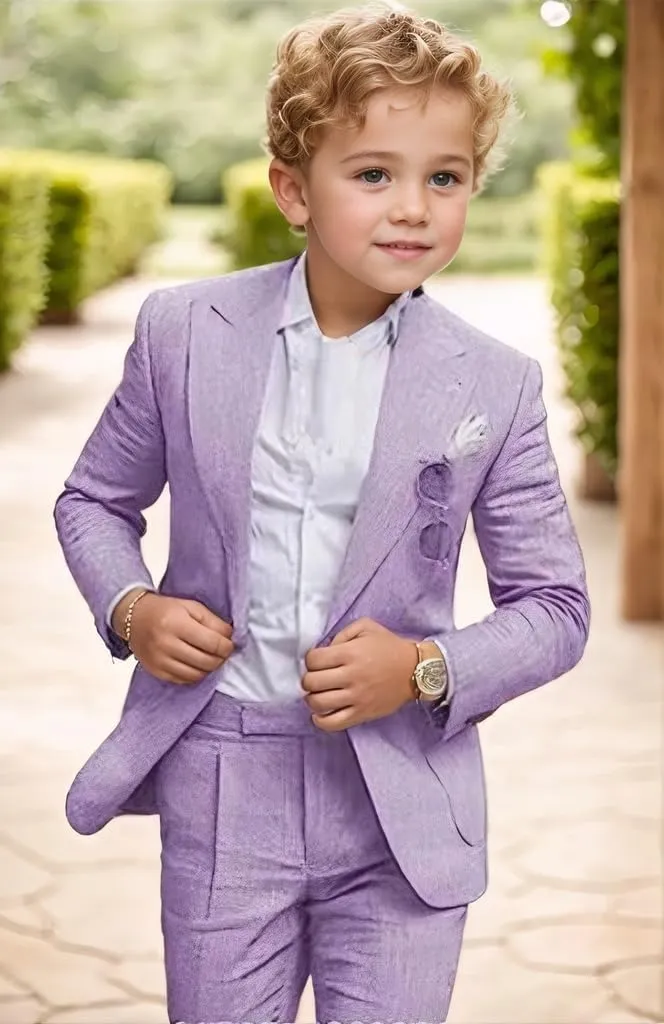 Mi Bo Tong Boys Linen Summer Suit 2 PC Blazer and Shorts Set Beach Wedding Tuxedos for Kids Boys Ring Bearer Outfit
