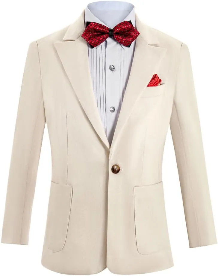 Mi Bo Tong Boys Linen Summer Suit 2 PC Blazer and Shorts Set Beach Wedding Tuxedos for Kids Boys Ring Bearer Outfit