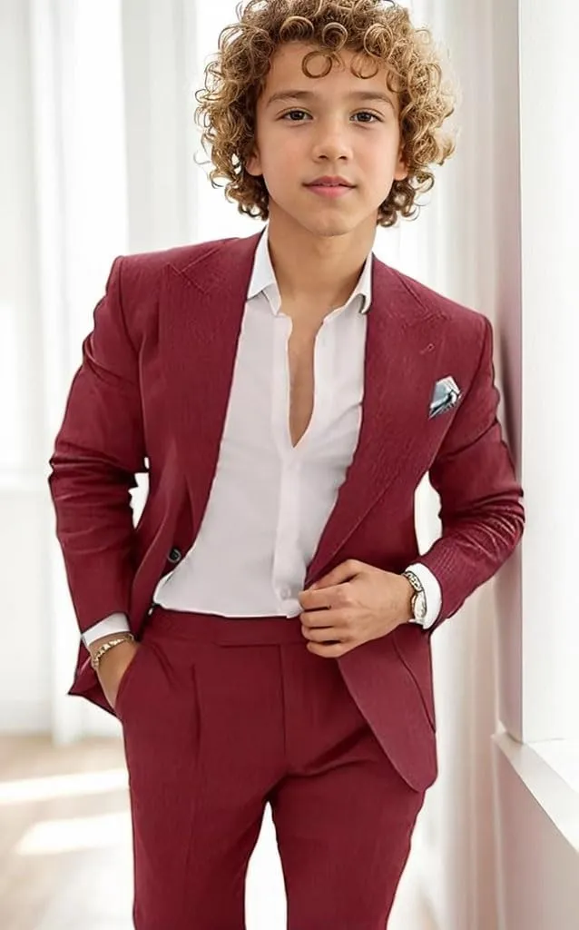 Mi Bo Tong Boys Linen Summer Suit 2 PC Blazer and Shorts Set Beach Wedding Tuxedos for Kids Boys Ring Bearer Outfit