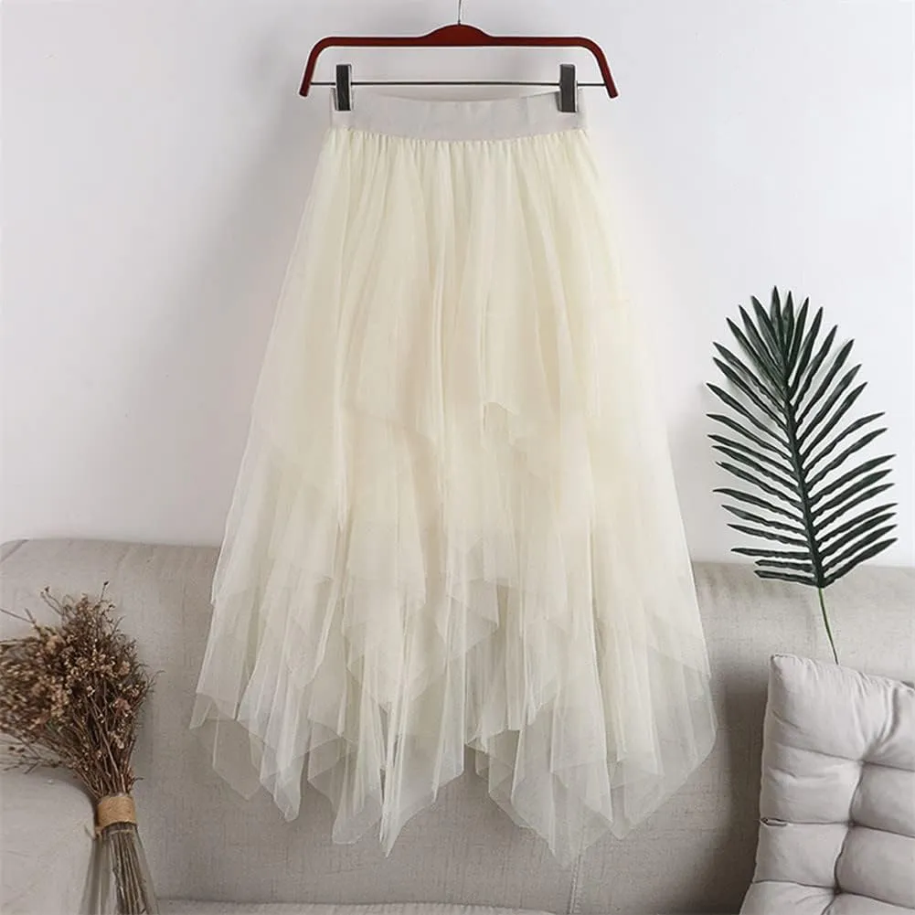 Midi Skirt Irregular Women Summer Long Cake Tulle Skirt
