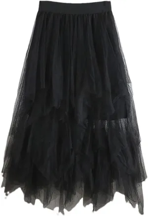 Midi Skirt Irregular Women Summer Long Cake Tulle Skirt