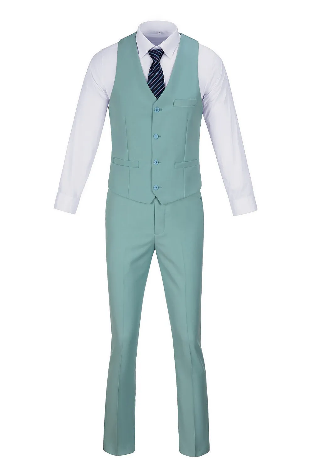 Mint Green Men's Suits 2 Pieces Vest Pants Set V-Neck Slim Fit Casual Waistcoat Suit