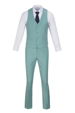 Mint Green Men's Suits 2 Pieces Vest Pants Set V-Neck Slim Fit Casual Waistcoat Suit
