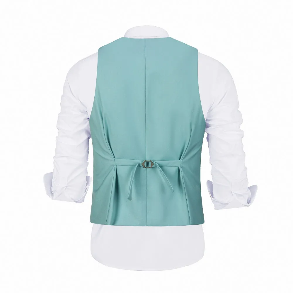 Mint Green Men's Suits 2 Pieces Vest Pants Set V-Neck Slim Fit Casual Waistcoat Suit