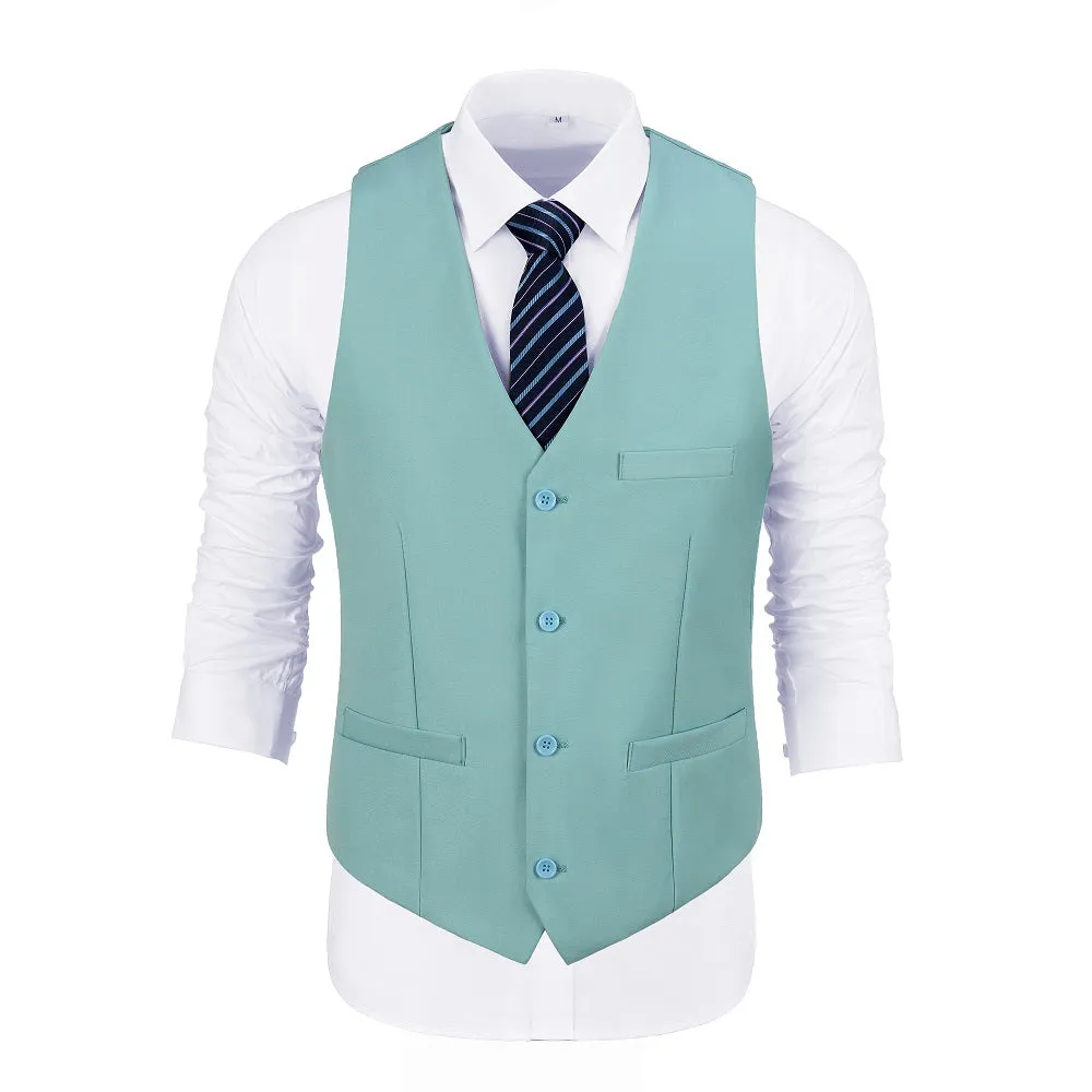 Mint Green Men's Suits 2 Pieces Vest Pants Set V-Neck Slim Fit Casual Waistcoat Suit