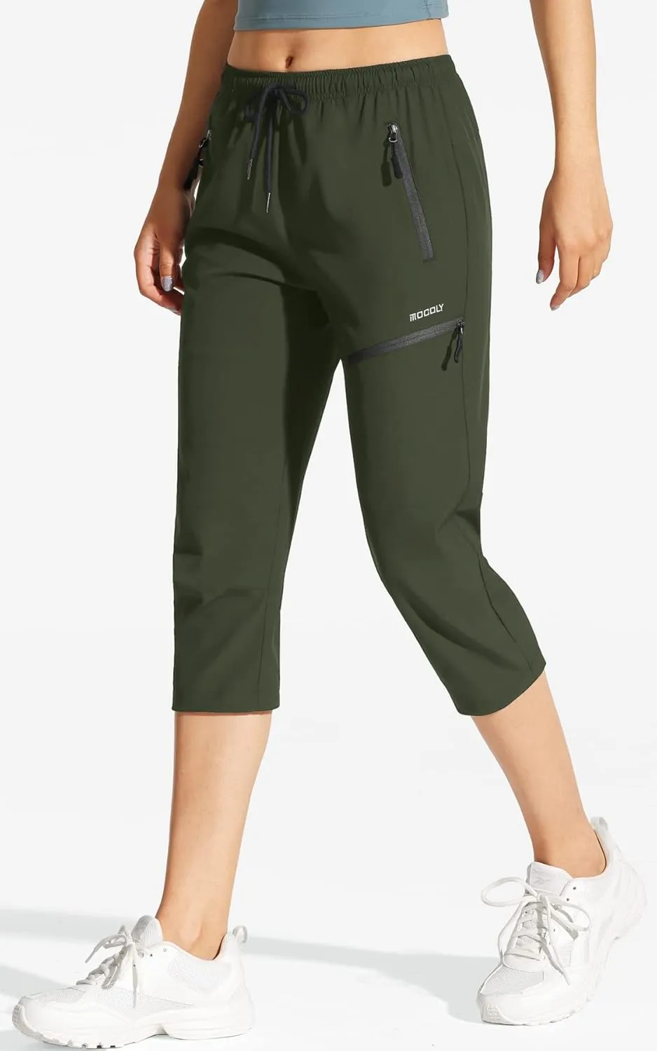 MOCOLY Women's Cargo Hiking Pants Elastic Waist Quick Dry Lightweight Outdoor Water Resistant UPF 50  Long Pants Zipper