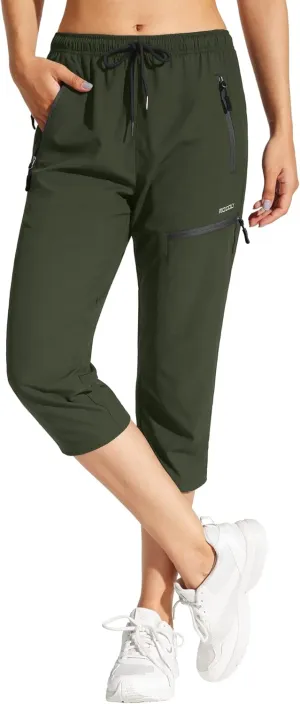 MOCOLY Women's Cargo Hiking Pants Elastic Waist Quick Dry Lightweight Outdoor Water Resistant UPF 50  Long Pants Zipper