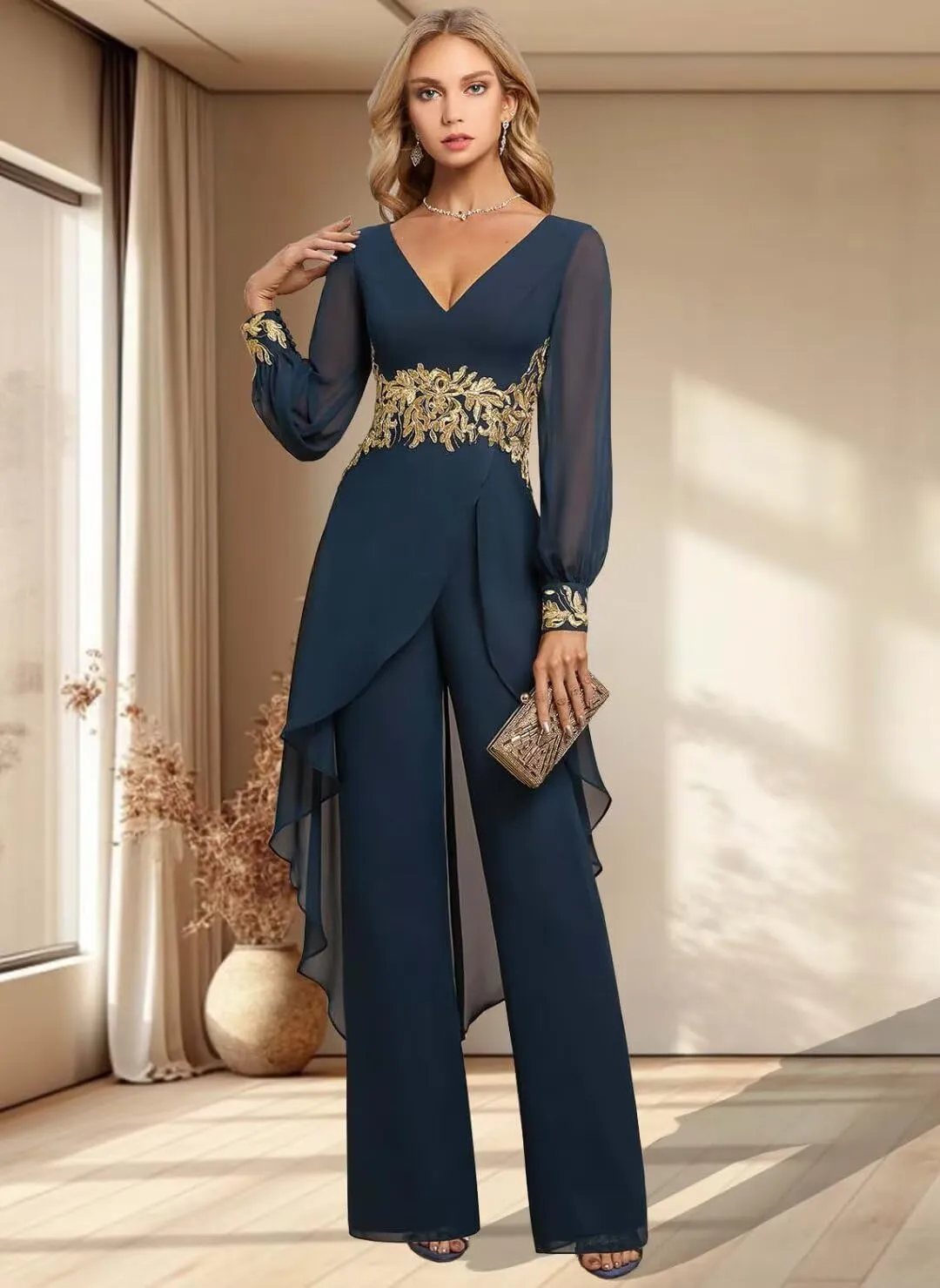Mother of The Bride Dresses 2 Pieces Pants Suits Chiffon Wedding Guest Dress for Women Wedding Formal Outfit