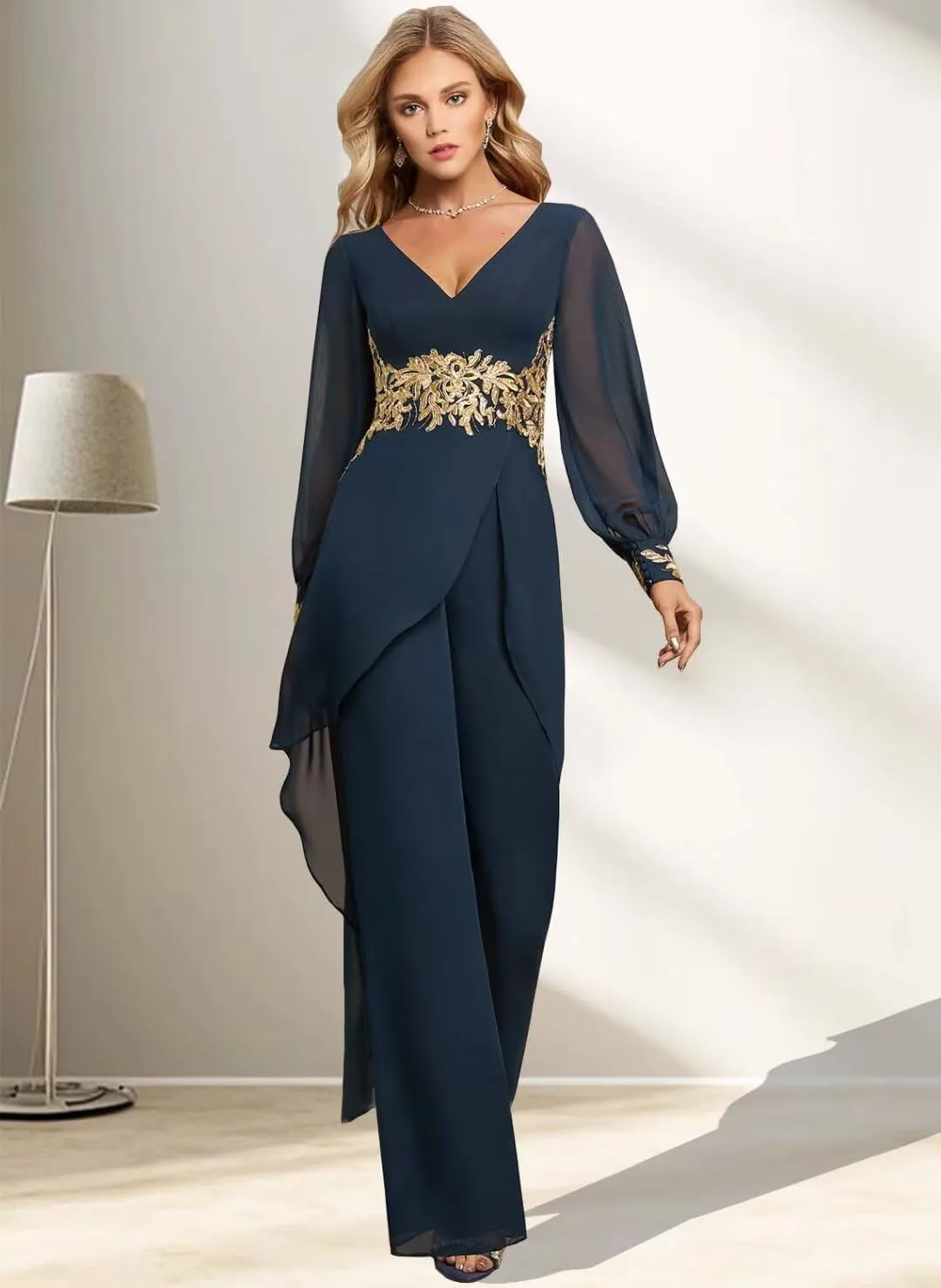 Mother of The Bride Dresses 2 Pieces Pants Suits Chiffon Wedding Guest Dress for Women Wedding Formal Outfit