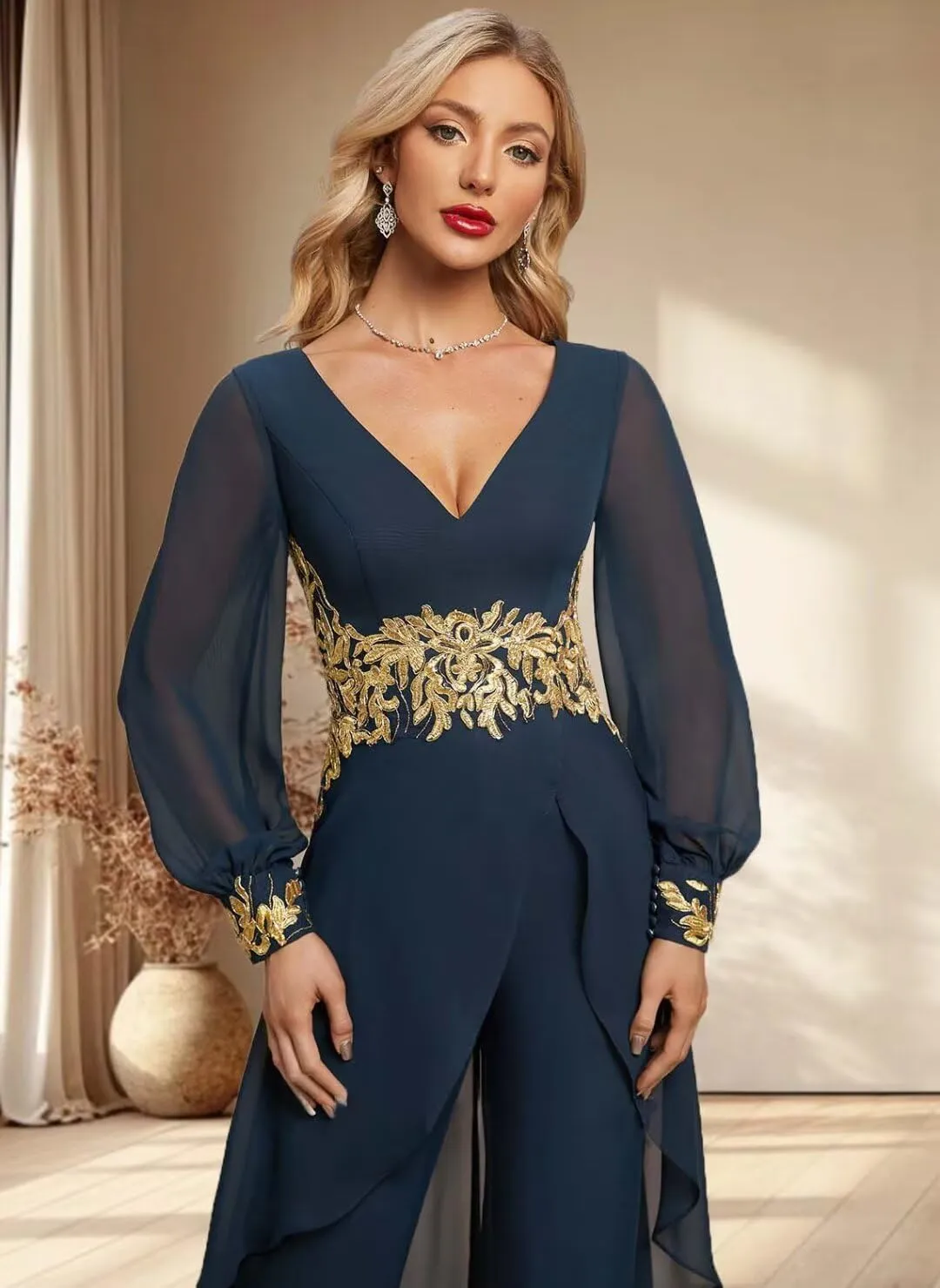 Mother of The Bride Dresses 2 Pieces Pants Suits Chiffon Wedding Guest Dress for Women Wedding Formal Outfit