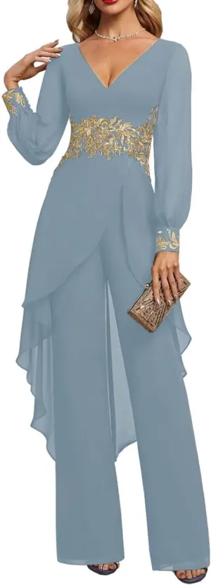Mother of The Bride Dresses 2 Pieces Pants Suits Chiffon Wedding Guest Dress for Women Wedding Formal Outfit