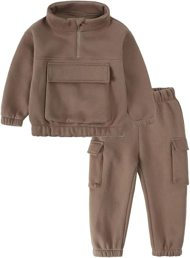 MYGBCPJS Boys Girls 2Pcs Thick Fleece Zipper Sweatsuit Kids Long Sleeve Pullover Sweatshirt No Hood   Pants Outfits Set
