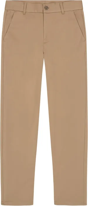 Nautica Boys School Uniform Twill Khaki Pants, Flat Front & Elasticized Waistband, Zipper Closure With Faux Button