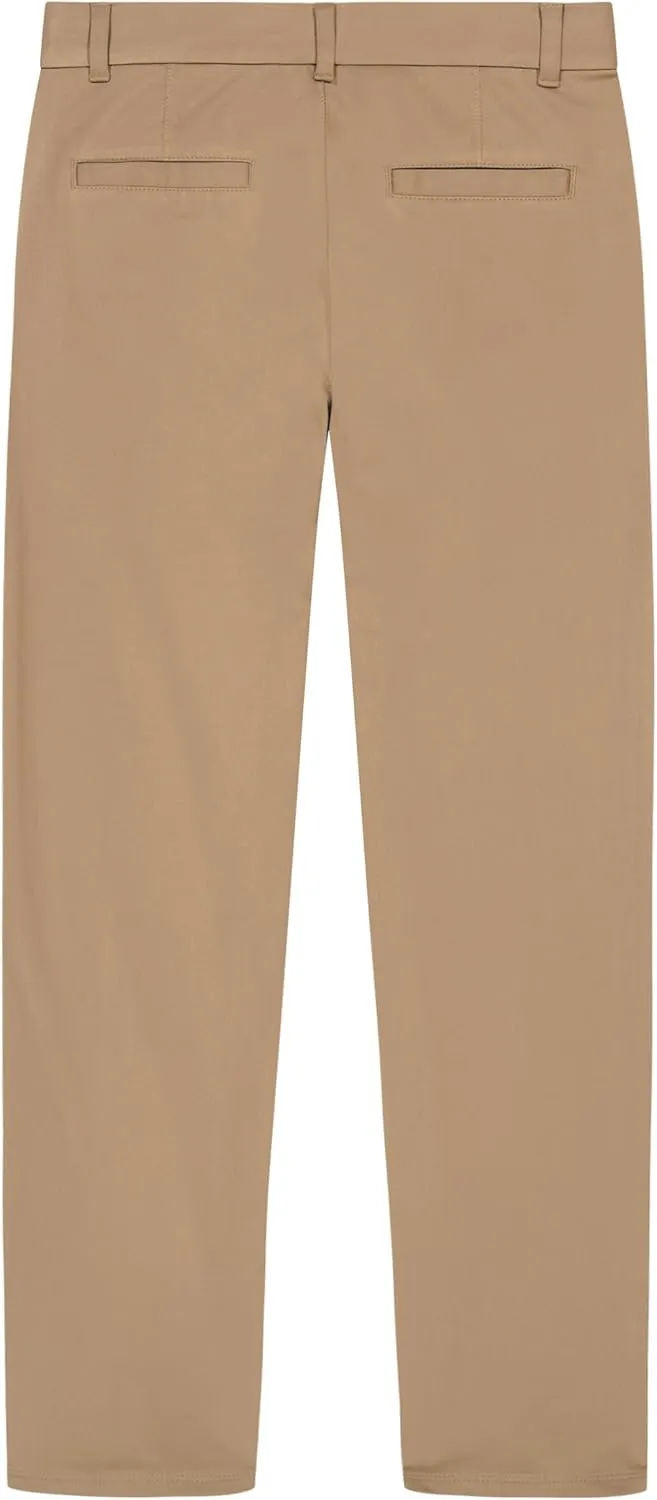 Nautica Boys School Uniform Twill Khaki Pants, Flat Front & Elasticized Waistband, Zipper Closure With Faux Button