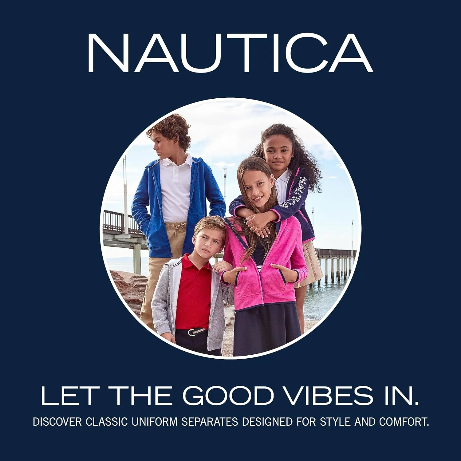 Nautica Boys School Uniform Twill Khaki Pants, Flat Front & Elasticized Waistband, Zipper Closure With Faux Button