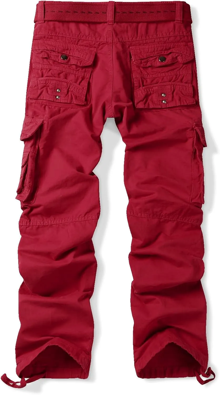 OCHENTA Men's Cotton Casual Cargo Work Pants Baggy Travel Hiking with Multi Pockets (No Belt)