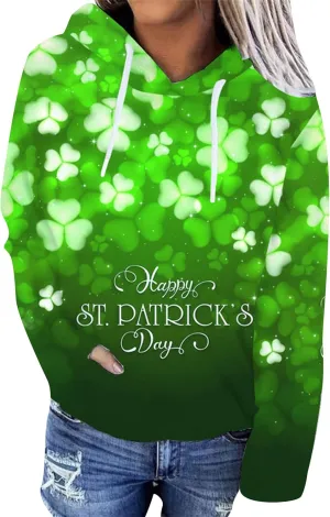 OMZIN Women's St. Patrick's Day Hooded Sweatshirt Long Sleeve Shamrock Sweatshirt