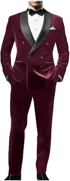 ORBITRAY Men's Velvet Suit 2025 Double Breasted Peaked Lapel Slim Fit Prom Suits for Men