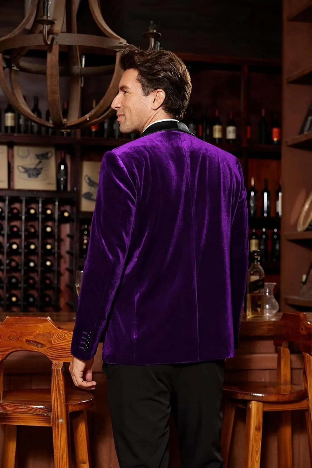 ORBITRAY Men's Velvet Suit 2025 Double Breasted Peaked Lapel Slim Fit Prom Suits for Men