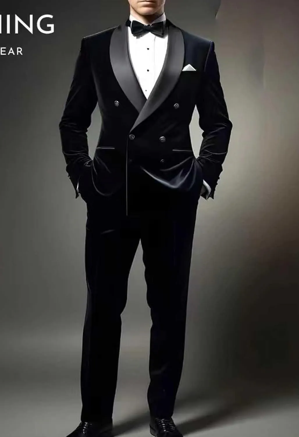 ORBITRAY Men's Velvet Suit 2025 Double Breasted Peaked Lapel Slim Fit Prom Suits for Men