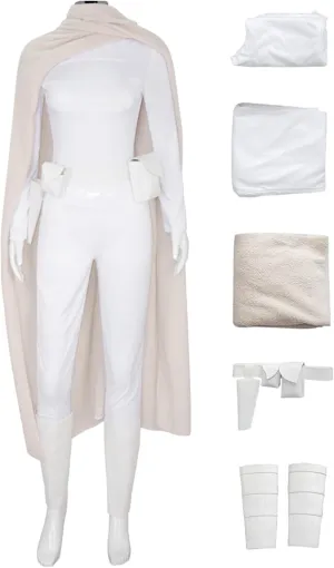 Padme Amidala Costume Women Girls Queen Padme Cosplay Jedi Battle Uniform Suit with Cloak Belt for Halloween