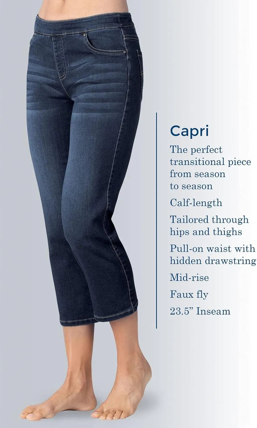 PajamaJeans Women's Capri Jeans for Summer - Pull on Capris - Womens Casual Pedal Pushers